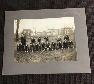 Vintage Early 1900s Football Team Cabinet Photo Leather Helmet Flat Top