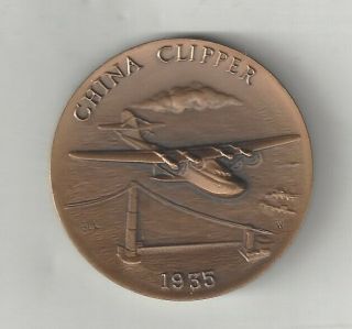 1935 China Clipper Pan Am American Airlines Airplane Manila Bronze Medal Coin