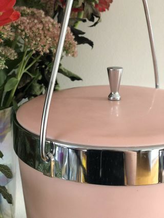 Vintage PLAS - TEX double Tall Ice Bucket Pink Silver Lid Plastic 1960 Bar Plastex 3