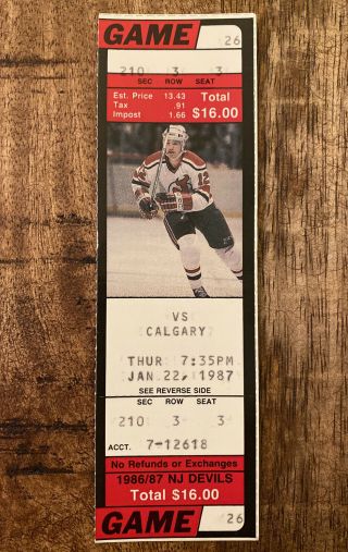 Jersey Devils Vs Calgary Flames - 334 Club Game 1987 Full Ticket