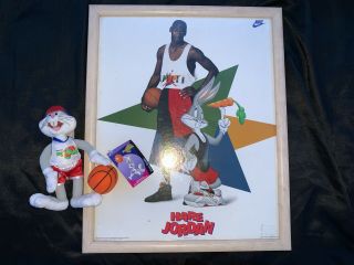 Vintage 1992 Nike Hare Jordan Framed Poster Bugs Bunny Space Jam Michael Jordan