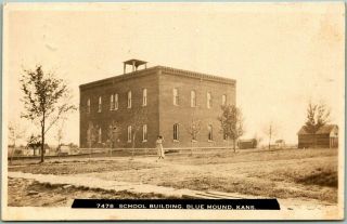 Vintage Blue Mound,  Kansas Rppc Photo Postcard " School Building " 1909 Cancel