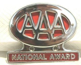 Vintage Aaa National Award Metal License Plate Topper Trunk Bumper Emblem