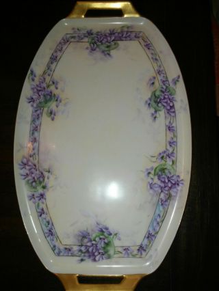 Vintage Serving Tray Made In Bavaria,  Lavender & White With Gold Trim,  Large