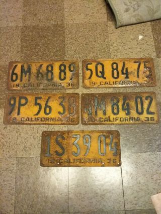 Antique 1936 California License Plates (group Of 5) All