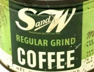 Vintage S And W Coffee 1 Lb Key Wind Vacuum Tin Can (f4)