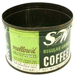 Vintage S and W Coffee 1 lb Key Wind Vacuum Tin Can (F4) 2