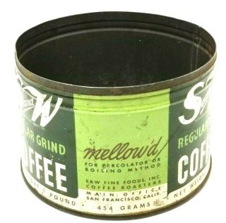 Vintage S and W Coffee 1 lb Key Wind Vacuum Tin Can (F4) 3