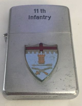 Vintage Lighter Us Army 11th Infantry Regiment Vulcan Chrome Flint Made In Japan