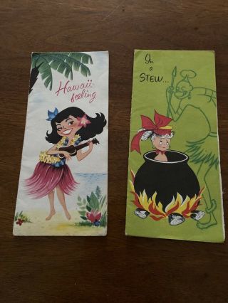 Vintage Of 2 Hawaii Hawaiian Hula Girl Get Well Cards