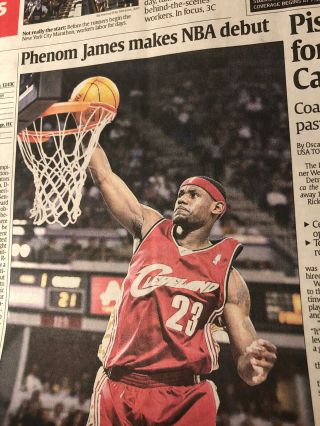 2003 Lebron James NBA Basketball Debut USA Today Newspaper.  Cleveland Cavaliers 2