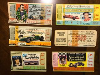 Indianapolis Indy 500 Mile Sweepstakes Ticket Stubs,  Set Of 6,  1964 - 1972