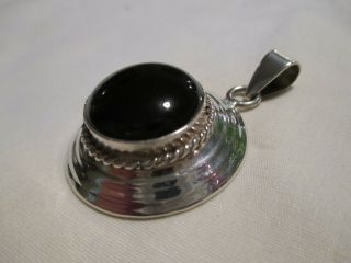 Vintage Large Taxco Mexico Sterling Silver Black Onyx Pendant - 14 Grams