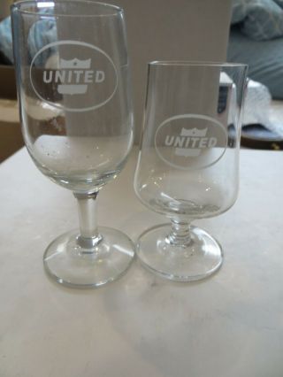 2 Vintage United Airlines Footed Cordial Glassses