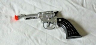 Vtg Indian Head Toy Cap Gun Pistol Six Shooter Chrome With Black Plastic Grip
