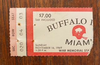1969 Afl Buffalo Bills Vs Miami Dolphins Ticket Stub War Memorial Stadium