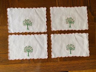 4 Vintage Madeira Cocktail Napkins With Pink/ Green Trees