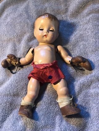 Effanbee Doll Vintage Candy Kid Boy With Boxing Gloves,  Needs Restringing