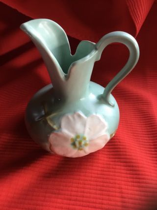 Vintage Weller Pottery Wild Rose Dogwood Pitcher Vase Art Deco Green