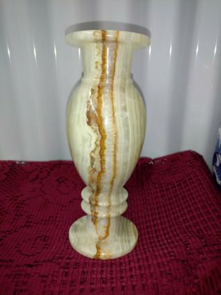 Vintage Marble Alabaster Stone Bud Vase Mid Century Cream Brown Tan Footed 8 "