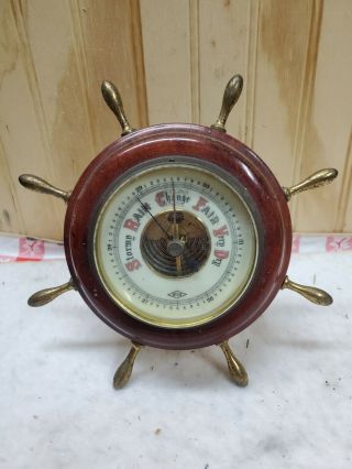 Vintage Tabletop Atco Barometer - Nautical Ships Wheel Shape - Germany
