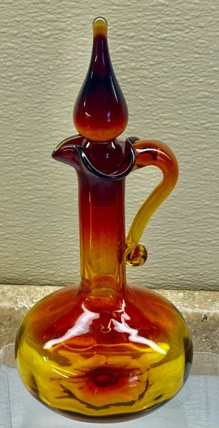 Antique Early Art Glass Cruet Pitcher Amberina Tangerine Variant Handblown Glass
