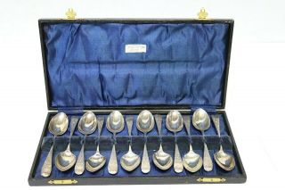 12 X Charles Stuart Harris Sterling Silver Teaspoons Set Case London 1902 - 232