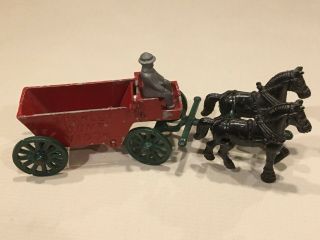 Antique Cast Iron " Stanley Dump Wagon " Horse Drawn Cart Toy.