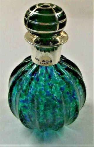 Lovely Silver Mounted Green Glass Scent Bottle.  Birmingham.  1925.