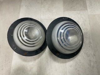 2 Vintage Rr Railroad Train Signal Traffic Safety Lights Lamps Round Glass