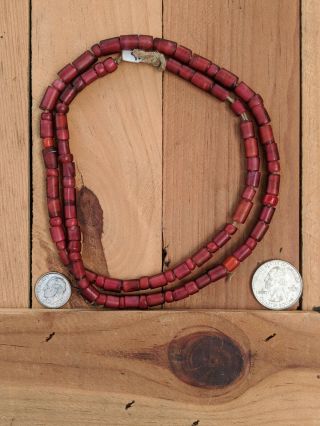 Antique Trade Beads 27 " Red Venetian White - Heart Cornaline D 