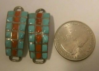 Vintage Navajo Or Zuni Sterling Silver Watch Band With Inlaid Turquoise & Coral