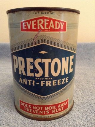 Vintage Eveready Prestone Anti Freeze Metal 1 Qt Can Petroliana Gas & Oil - Patina
