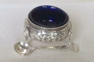 A Stunning Solid Silver Victorian Cauldron Open Salt,  Spoon & Liner London 1881.