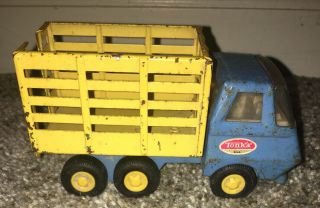Vintage Tonka Mini Stake Bed Dump Truck Blue And White 1970’s 5.  5” Long.