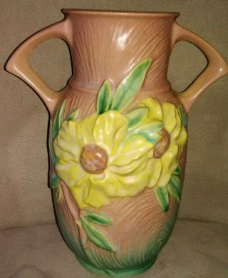 Vintage Roseville Pottery Peony Vase 64 - 9