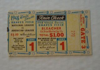 1948 World Series Boston Braves Ticket Stub Game 1 Braves Field