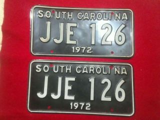 Pair 1972 South Carolina Sc License Plates Tag Jje 126