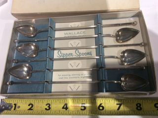 Set - 6 Wallace Sterling Silver Julep Iced Tea Straw Stirrer Heart Spoon