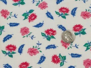 Vintage Feedsack Fabric: Pink And Red Flowers With Blue Leaves 22x37 In.