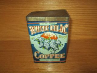 Vintage Antique White Lilac Coffee Tin By Consolidated Tea Co.  Inc.  York