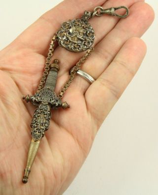 Antique Victorian C 1900 Mixed Metals Chatelaine Chain