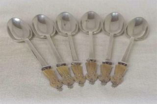 A Fine Antique Set Of Six Solid Silver & Enamel Figural Coffee Spoons Dates 1918
