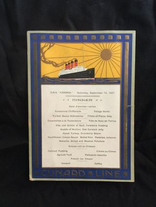 Vintage 1921 Cunard Line " Caronia " Dinner Menu