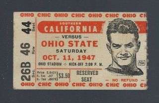 Vintage 1947 Ncaa Usc Trojans @ Ohio State Buckeyes Football Ticket Stub