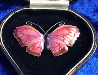 Large Antique Art Deco Solid Silver & Enamel Pink Butterfly Brooch A/f