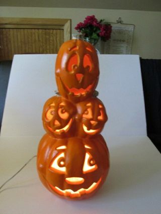 Vintage 1998 Halloween Lighted Stacked Pumpkin Jack O Lantern Foam Blow Mold 19 "