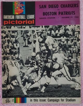 1965 Afl Football Program San Diego Chargers Vs Boston Patriots,  Balboa Stadium.