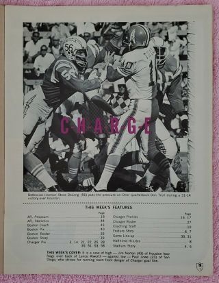 1965 AFL Football Program San Diego Chargers vs Boston Patriots,  Balboa Stadium. 2