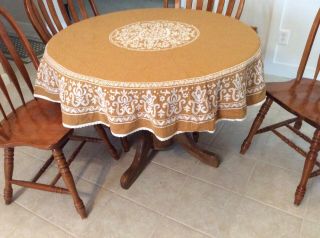 Vintage 50 - 60s Round Tablecloth,  Brocade Like Material